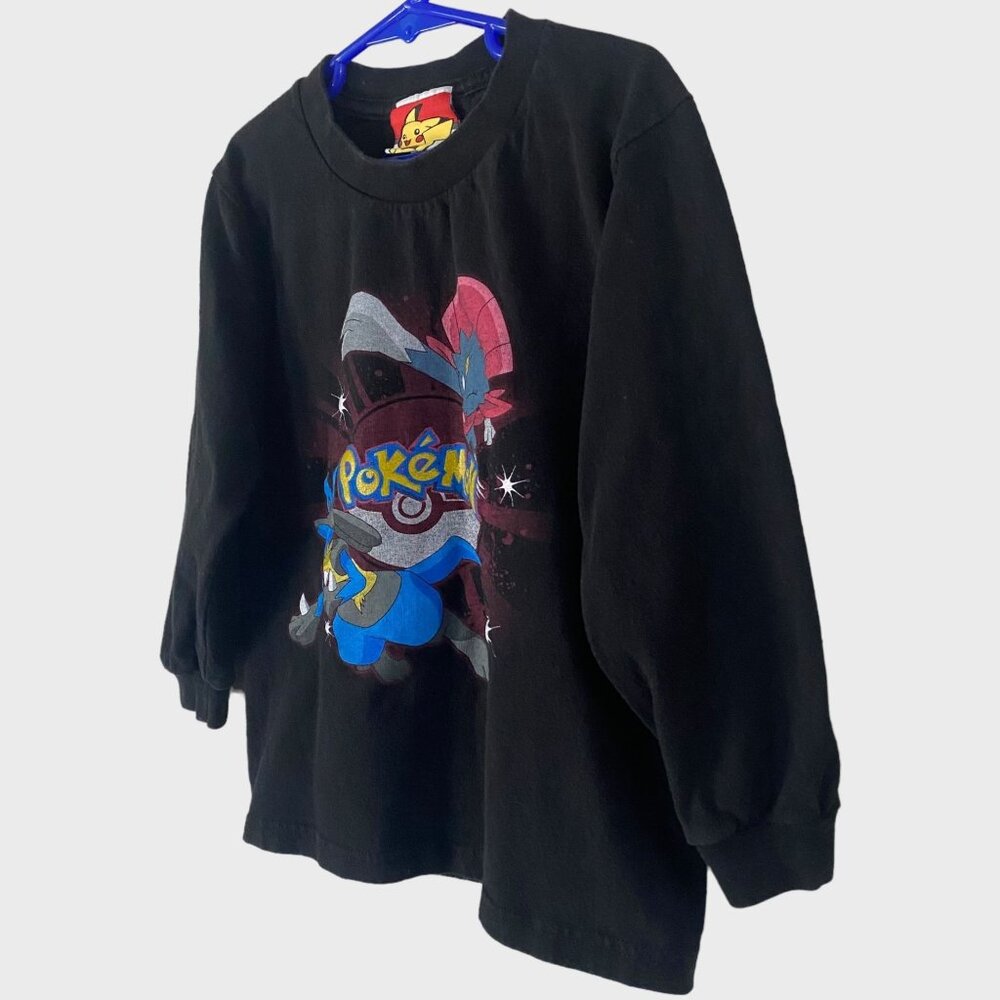 Y2K Pokemon Lucario Weavile Shirt Black Boys Size Medium Long-Sleeve Pikachu - Picture 3 of 12